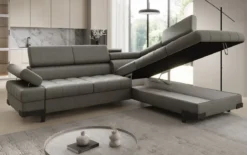Designer Ecksofa Noelia mit Schlaffunktion und Stauraum in Echtleder
