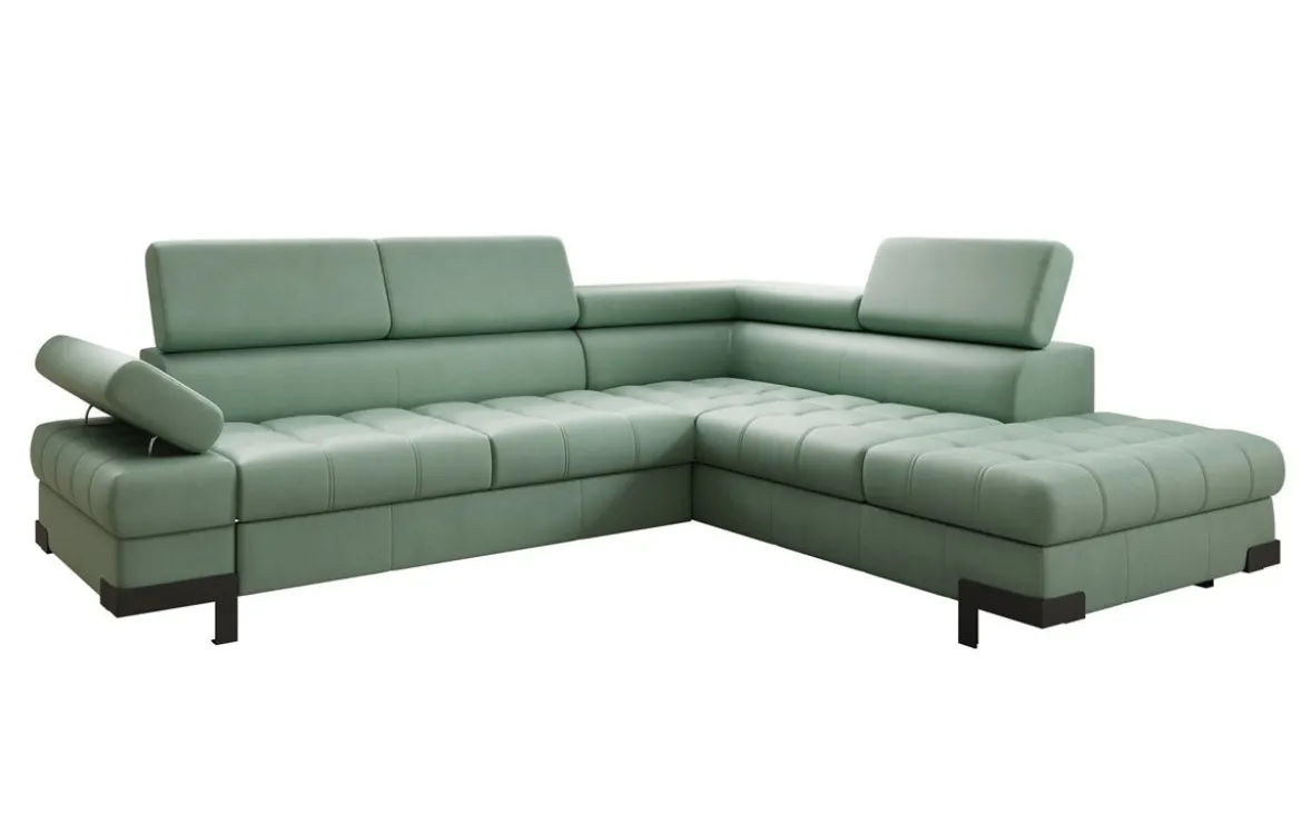 Designer Ecksofa Noelia mit Schlaffunktion und Stauraum in Echtleder