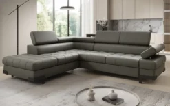 Designer Ecksofa Noelia mit Schlaffunktion und Stauraum in Echtleder