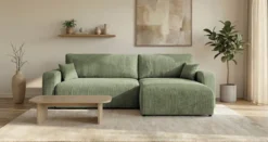 Designer Ecksofa Noma mit Schlaf- und Klappfunktion in Cord