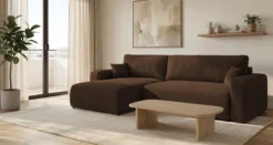 Designer Ecksofa Noma mit Schlaf- und Klappfunktion in Cord