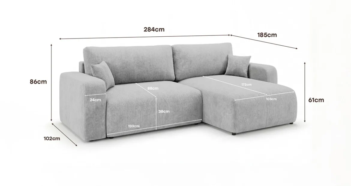 Designer Ecksofa Noma mit Schlaf- und Klappfunktion in Cord