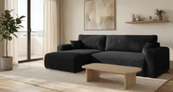 Designer Ecksofa Noma mit Schlaf- und Klappfunktion in Cord