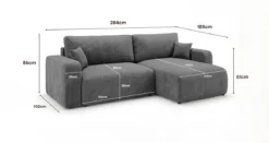 Designer Ecksofa Noma mit Schlaf- und Klappfunktion in Cord