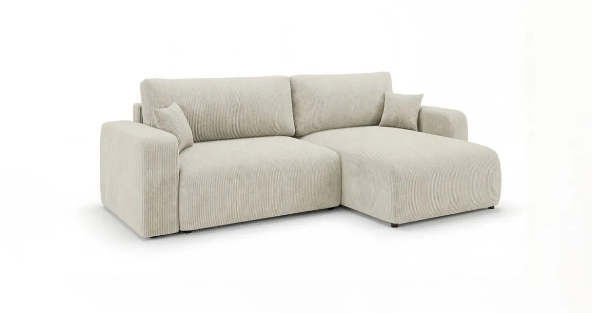 Designer Ecksofa Noma mit Schlaf- und Klappfunktion in Cord