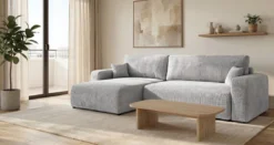 Designer Ecksofa Noma mit Schlaf- und Klappfunktion in Cord