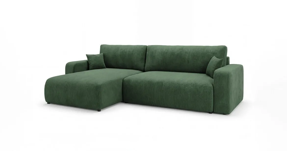Designer Ecksofa Noma mit Schlaf- und Klappfunktion in Cord