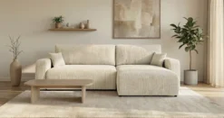 Designer Ecksofa Noma mit Schlaf- und Klappfunktion in Cord