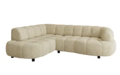 Designer Ecksofa Olivia Mini in Teddy Bouclé mit elektrischer Sitzerweiterung
