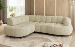 Designer Ecksofa Olivia Mini in Teddy Bouclé mit elektrischer Sitzerweiterung