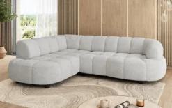 Designer Ecksofa Olivia Mini in Teddy Bouclé mit elektrischer Sitzerweiterung