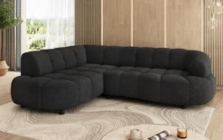 Designer Ecksofa Olivia Mini in Teddy Bouclé mit elektrischer Sitzerweiterung