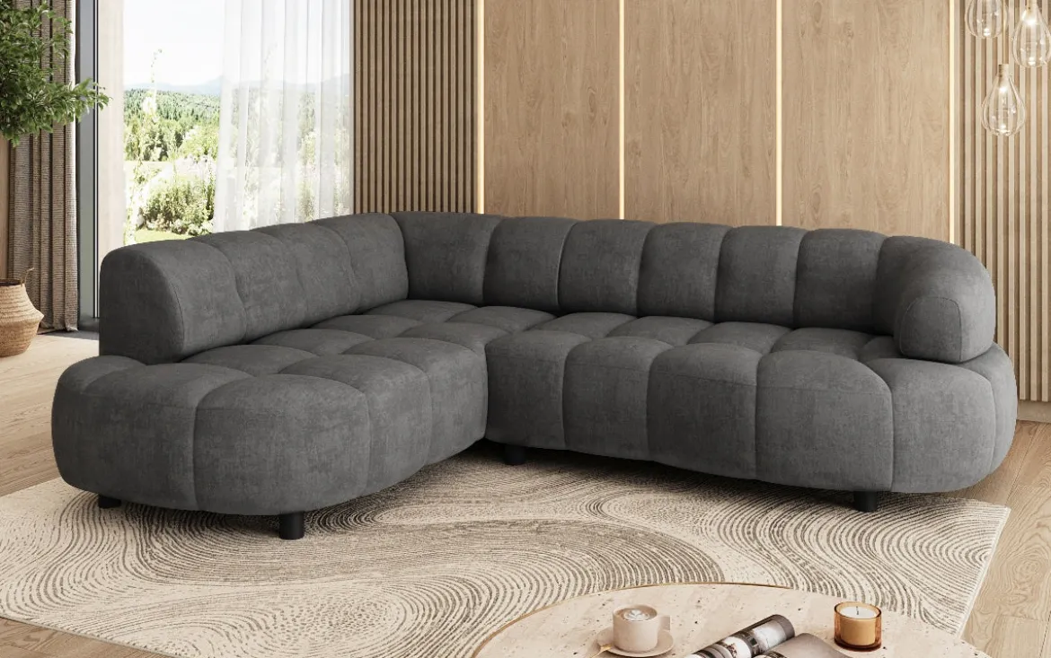 Designer Ecksofa Olivia Mini in Samt mit elektrischer Sitzerweiterung