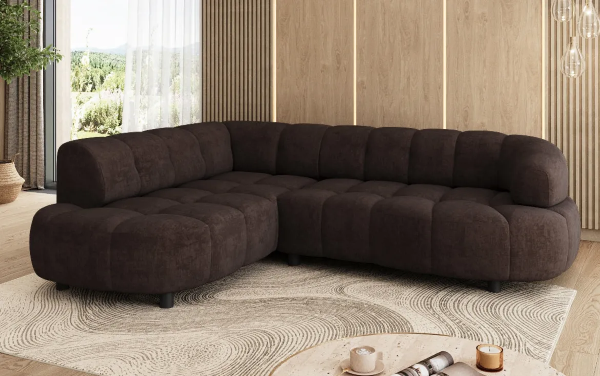Designer Ecksofa Olivia Mini in Samt mit elektrischer Sitzerweiterung