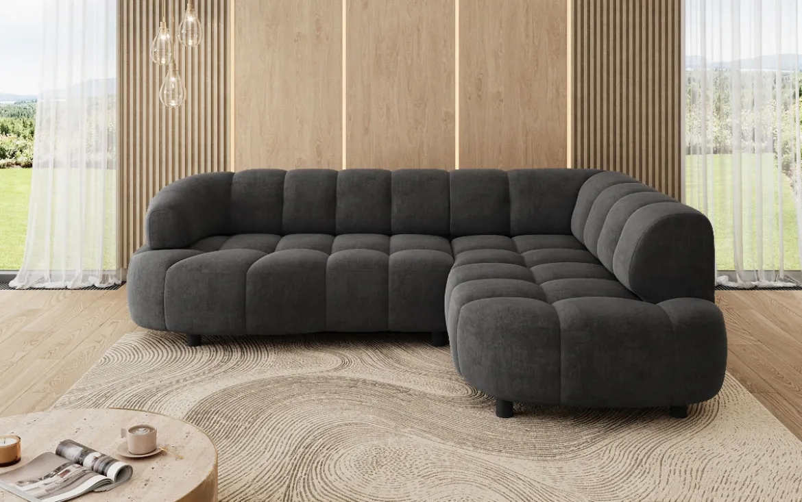 Designer Ecksofa Olivia Mini in Samt mit elektrischer Sitzerweiterung