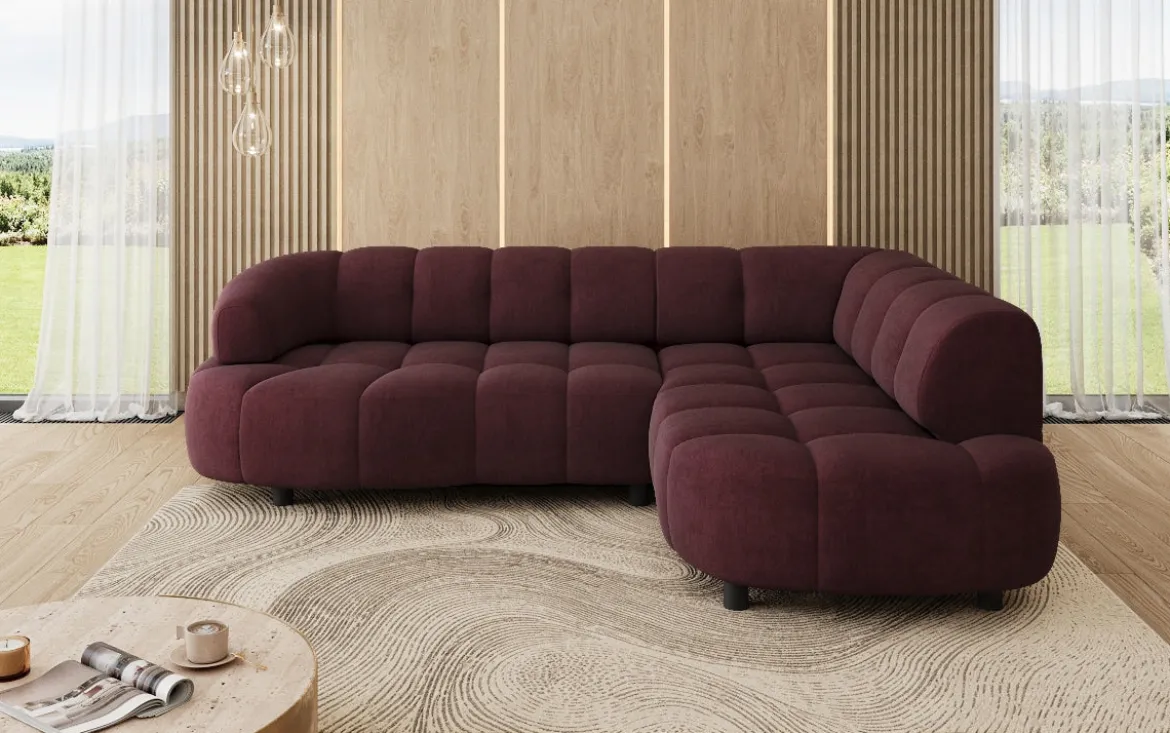 Designer Ecksofa Olivia Mini in Samt mit elektrischer Sitzerweiterung