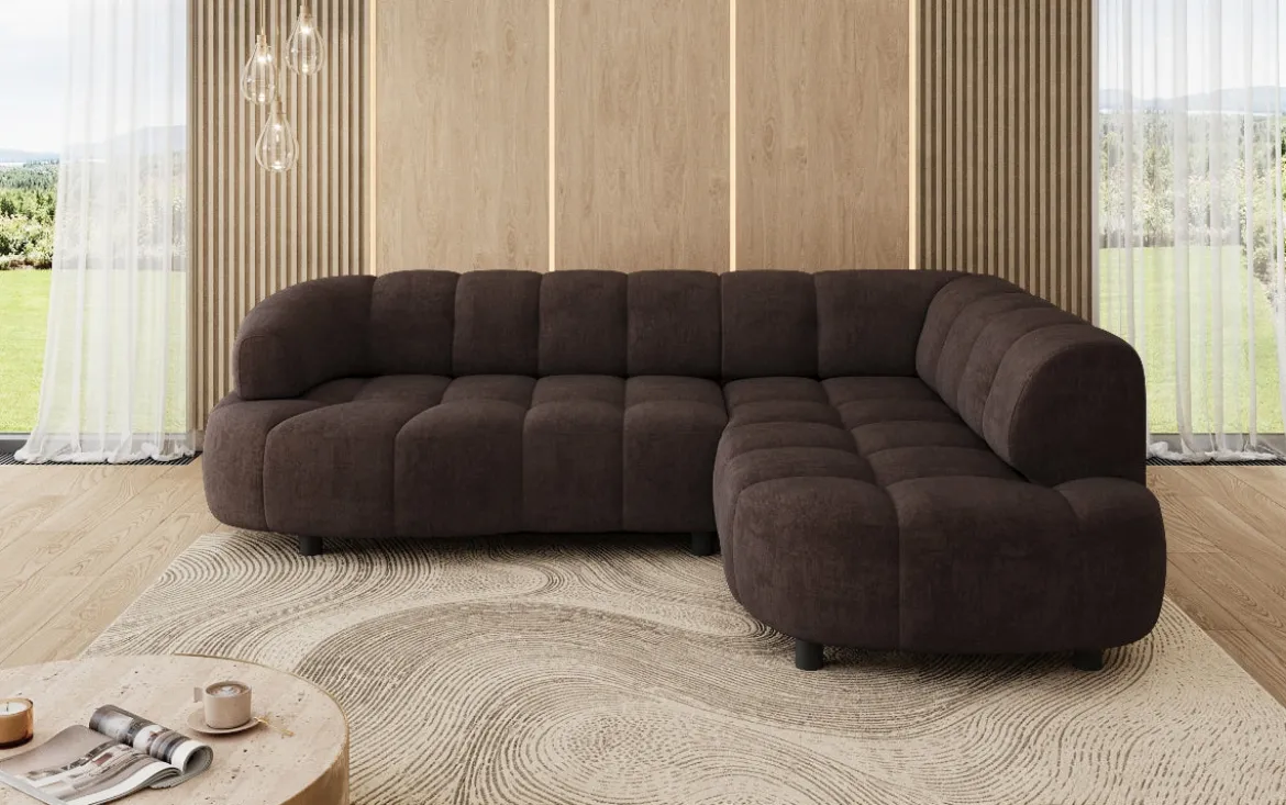 Designer Ecksofa Olivia Mini in Samt mit elektrischer Sitzerweiterung