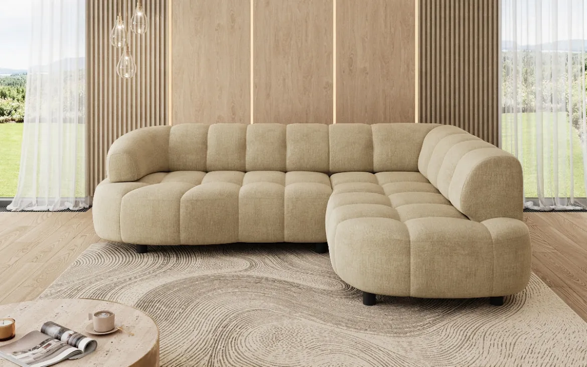 Designer Ecksofa Olivia Mini in Samt mit elektrischer Sitzerweiterung