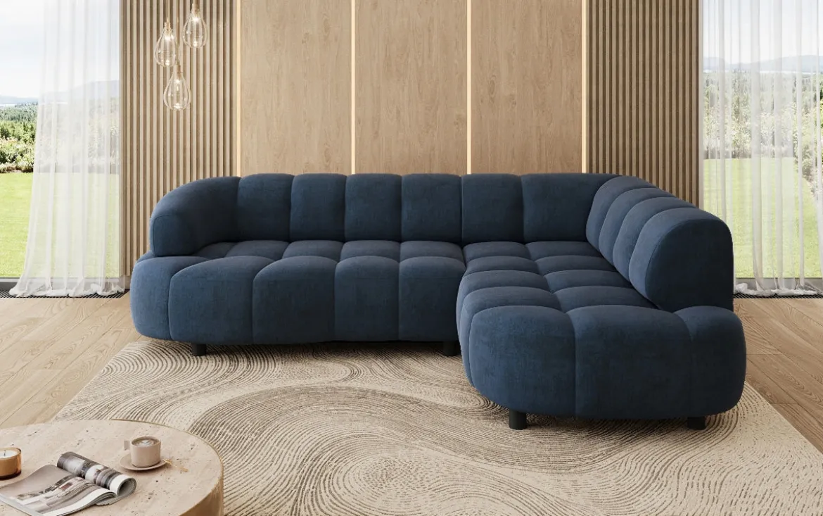 Designer Ecksofa Olivia Mini in Samt mit elektrischer Sitzerweiterung