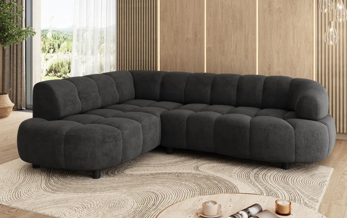 Designer Ecksofa Olivia Mini in Samt mit elektrischer Sitzerweiterung