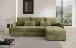 Designer Ecksofa Roma in Cord mit Schlaf- und Klappfunktion