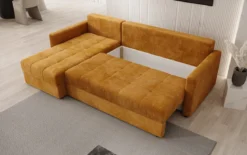 Designer Ecksofa Roma in Cord mit Schlaf- und Klappfunktion