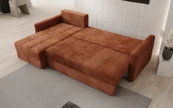Designer Ecksofa Roma in Cord mit Schlaf- und Klappfunktion