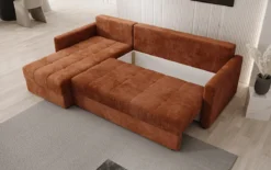 Designer Ecksofa Roma in Cord mit Schlaf- und Klappfunktion