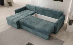 Designer Ecksofa Roma in Cord mit Schlaf- und Klappfunktion