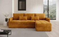 Designer Ecksofa Roma in Cord mit Schlaf- und Klappfunktion