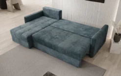Designer Ecksofa Roma in Cord mit Schlaf- und Klappfunktion