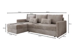 Designer Ecksofa Roma in Cord mit Schlaf- und Klappfunktion