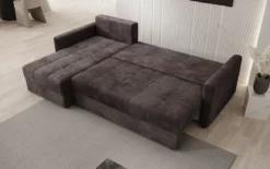 Designer Ecksofa Roma in Cord mit Schlaf- und Klappfunktion