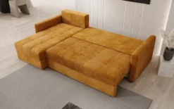 Designer Ecksofa Roma in Cord mit Schlaf- und Klappfunktion