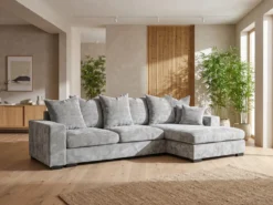 Designer Ecksofa Selena mit Schlaffunktion in Strukturstoff