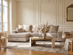 Designer Ecksofa Selena mit Schlaffunktion in Strukturstoff