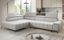 Designer Ecksofa Selora mit elektrischer Schlaffunktion und verstellbarerer Rückenlehne in Echtleder