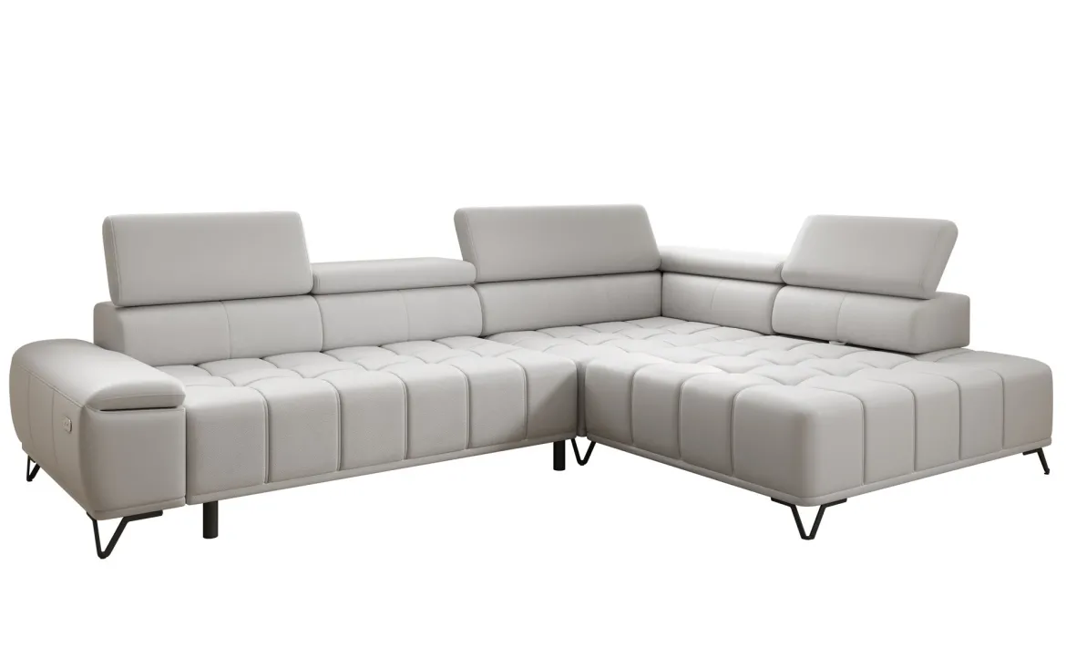 Designer Ecksofa Selora mit elektrischer Schlaffunktion und verstellbarerer Rückenlehne in Echtleder