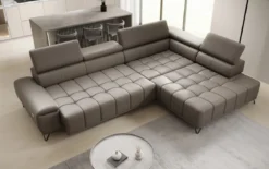 Designer Ecksofa Selora mit elektrischer Schlaffunktion und verstellbarerer Rückenlehne in Echtleder