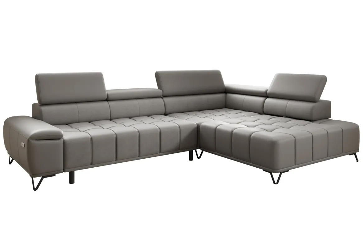 Designer Ecksofa Selora mit elektrischer Schlaffunktion und verstellbarerer Rückenlehne in Echtleder
