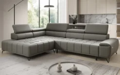 Designer Ecksofa Selora mit elektrischer Schlaffunktion und verstellbarerer Rückenlehne in Echtleder