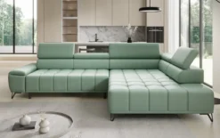 Designer Ecksofa Selora mit elektrischer Schlaffunktion und verstellbarerer Rückenlehne in Echtleder