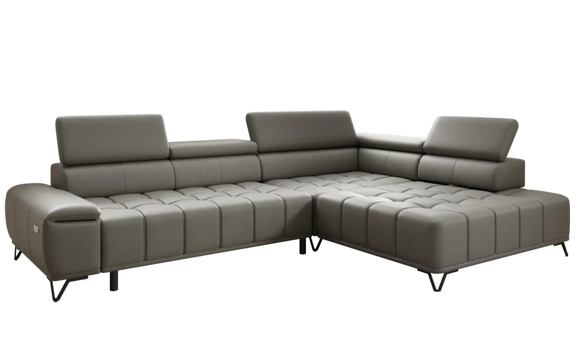 Designer Ecksofa Selora mit elektrischer Schlaffunktion und verstellbarerer Rückenlehne in Echtleder