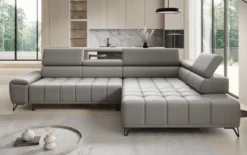 Designer Ecksofa Selora mit elektrischer Schlaffunktion und verstellbarerer Rückenlehne in Echtleder