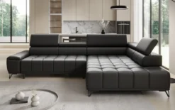 Designer Ecksofa Selora mit elektrischer Schlaffunktion und verstellbarerer Rückenlehne in Echtleder