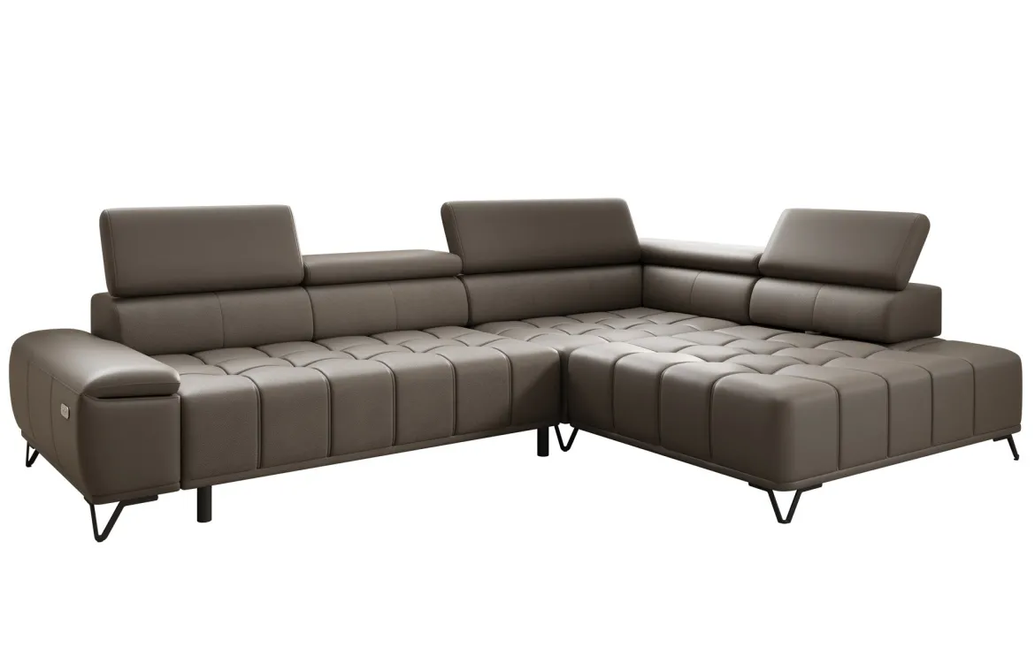 Designer Ecksofa Selora mit elektrischer Schlaffunktion und verstellbarerer Rückenlehne in Echtleder