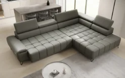 Designer Ecksofa Selora mit elektrischer Schlaffunktion und verstellbarerer Rückenlehne in Echtleder