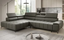 Designer Ecksofa Selora mit elektrischer Schlaffunktion und verstellbarerer Rückenlehne in Echtleder