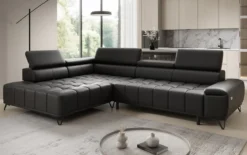 Designer Ecksofa Selora mit elektrischer Schlaffunktion und verstellbarerer Rückenlehne in Echtleder
