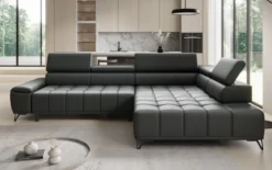 Designer Ecksofa Selora mit elektrischer Schlaffunktion und verstellbarerer Rückenlehne in Echtleder
